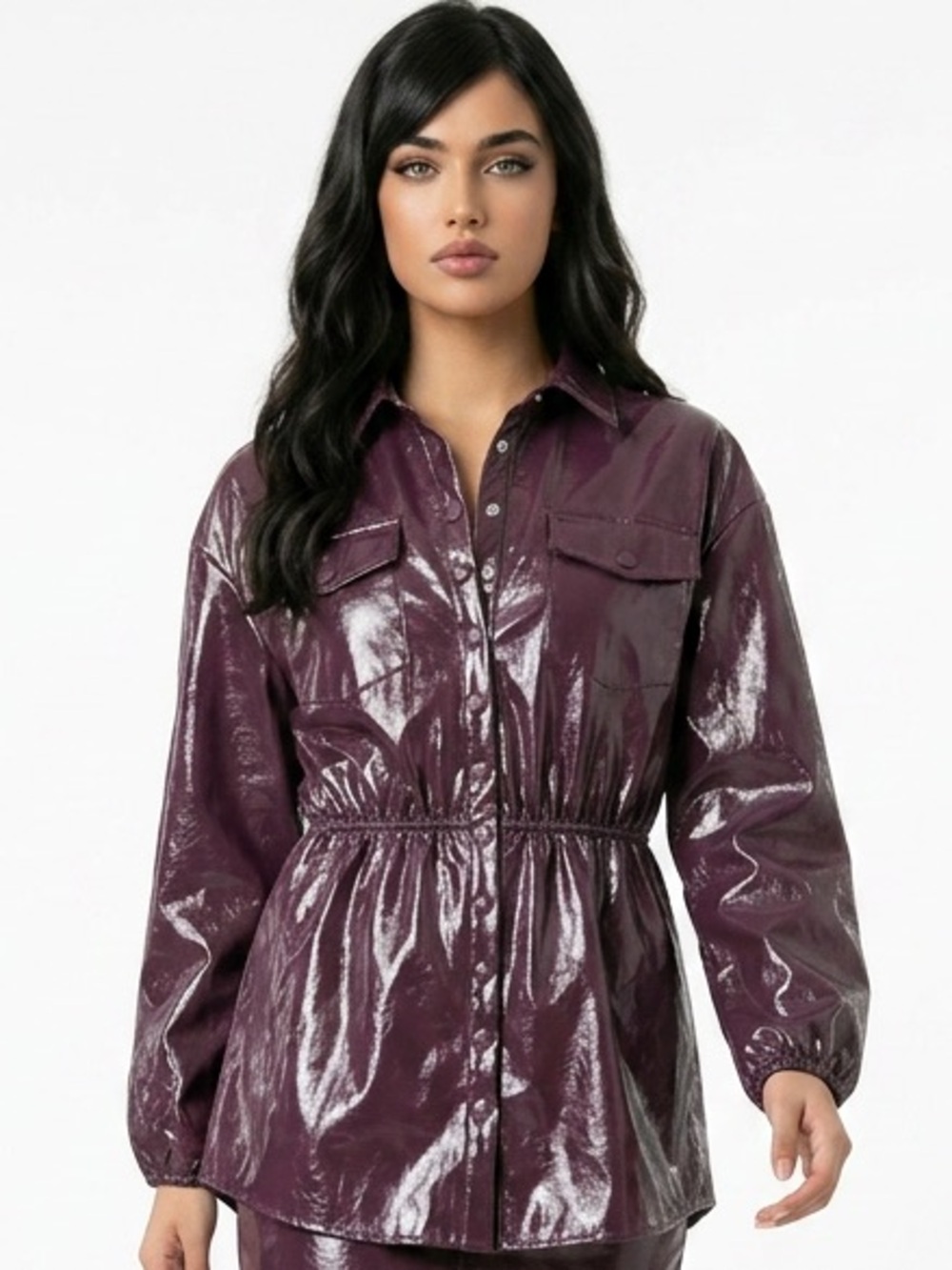 BUDDY LOVE | Maroon Snap Front Belted Faux Leather Jacket Women’s Size Large